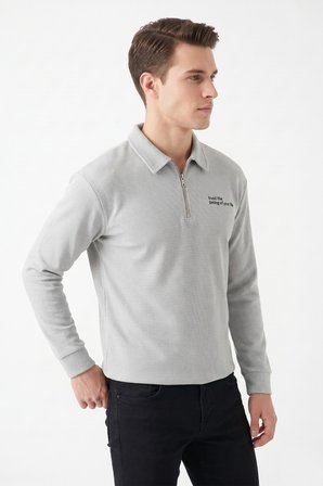 Erkek Spor Polo Yaka Petek Dokulu Sweatshırt BGL-ST05442