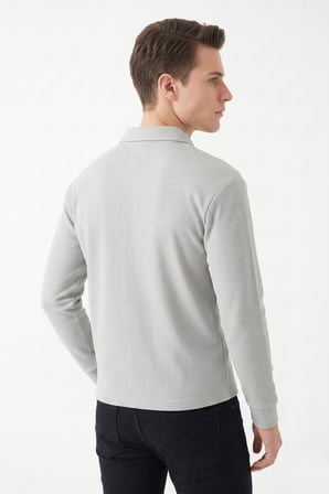 Erkek Spor Polo Yaka Petek Dokulu Sweatshırt BGL-ST05442