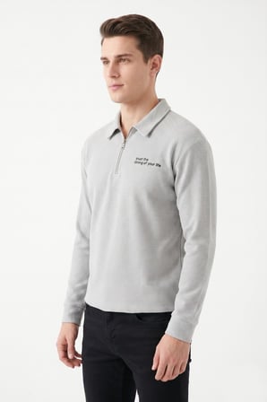 Erkek Spor Polo Yaka Petek Dokulu Sweatshırt BGL-ST05442