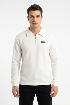 Erkek Spor Polo Yaka Petek Dokulu Sweatshırt BGL-ST05442