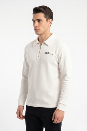 Erkek Spor Polo Yaka Petek Dokulu Sweatshırt BGL-ST05442