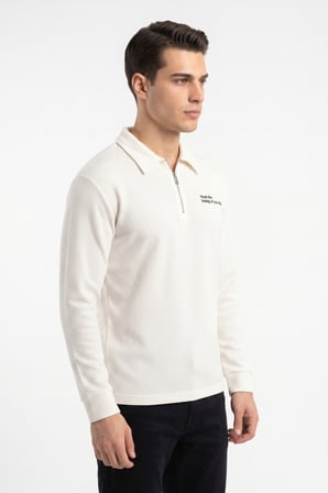 Erkek Spor Polo Yaka Petek Dokulu Sweatshırt BGL-ST05442