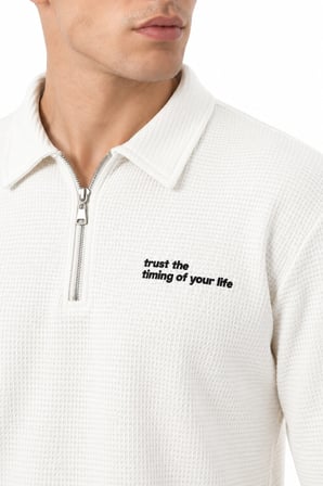Erkek Spor Polo Yaka Petek Dokulu Sweatshırt BGL-ST05442