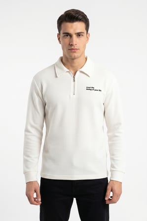 Erkek Spor Polo Yaka Petek Dokulu Sweatshırt BGL-ST05442
