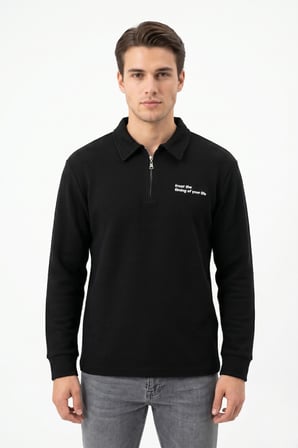 Erkek Spor Polo Yaka Petek Dokulu Sweatshırt BGL-ST05442