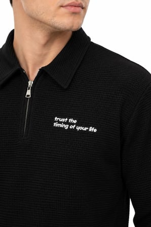 Erkek Spor Polo Yaka Petek Dokulu Sweatshırt BGL-ST05442