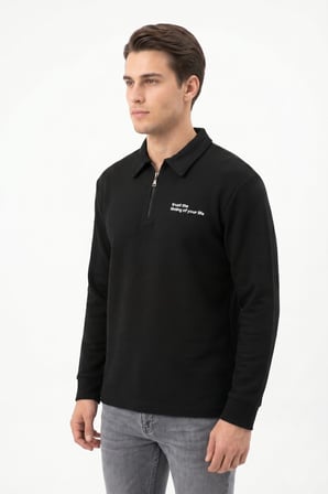 Erkek Spor Polo Yaka Petek Dokulu Sweatshırt BGL-ST05442