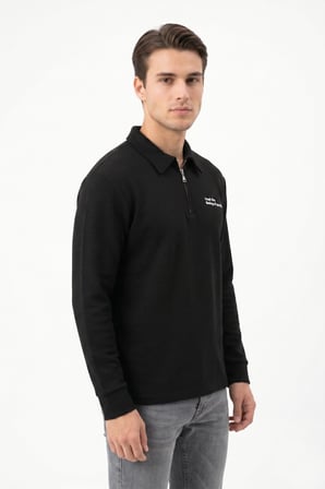 Erkek Spor Polo Yaka Petek Dokulu Sweatshırt BGL-ST05442