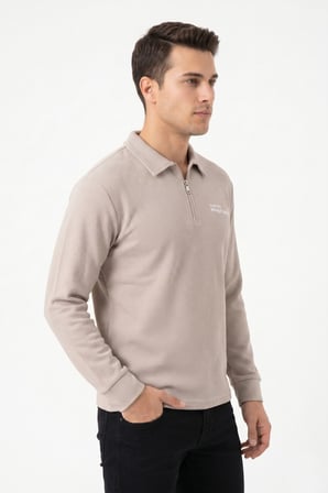 Erkek Spor Polo Yaka Petek Dokulu Sweatshırt BGL-ST05442