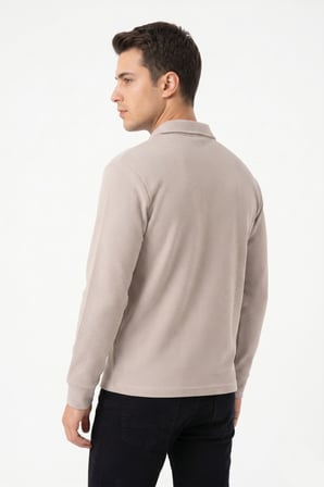 Erkek Spor Polo Yaka Petek Dokulu Sweatshırt BGL-ST05442