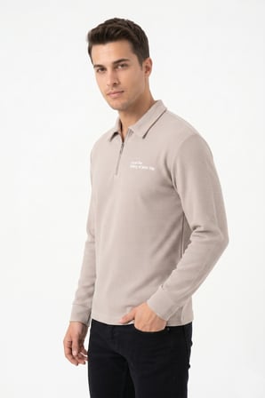 Erkek Spor Polo Yaka Petek Dokulu Sweatshırt BGL-ST05442