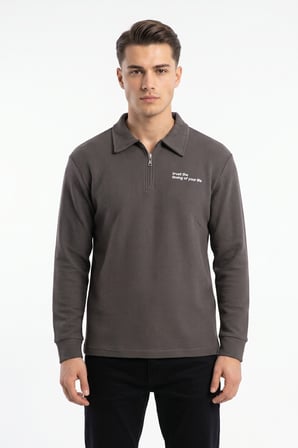 Erkek Spor Polo Yaka Petek Dokulu Sweatshırt BGL-ST05442