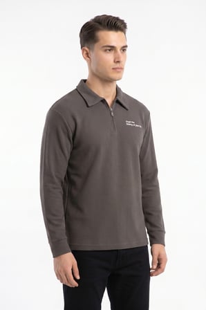 Erkek Spor Polo Yaka Petek Dokulu Sweatshırt BGL-ST05442