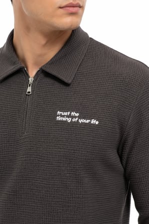Erkek Spor Polo Yaka Petek Dokulu Sweatshırt BGL-ST05442