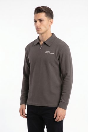 Erkek Spor Polo Yaka Petek Dokulu Sweatshırt BGL-ST05442