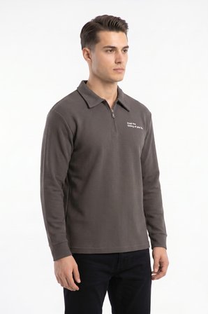 Erkek Spor Polo Yaka Petek Dokulu Sweatshırt BGL-ST05442