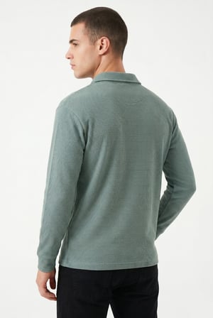 Erkek Spor Polo Yaka Petek Dokulu Sweatshırt BGL-ST05442