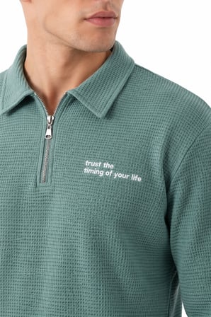 Erkek Spor Polo Yaka Petek Dokulu Sweatshırt BGL-ST05442