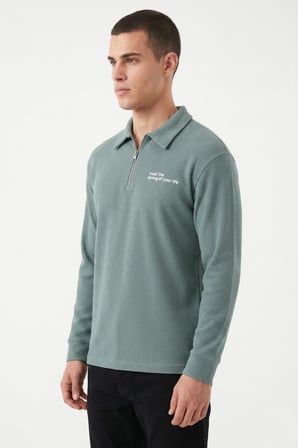 Erkek Spor Polo Yaka Petek Dokulu Sweatshırt BGL-ST05442