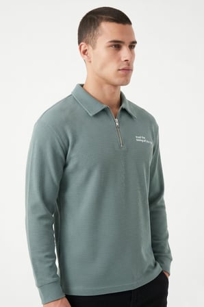 Erkek Spor Polo Yaka Petek Dokulu Sweatshırt BGL-ST05442