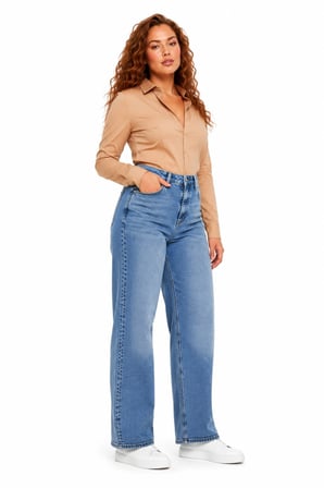 Kadın Yüksek Bel Wide Leg Denim Bol Pantolon BGL-ST05449