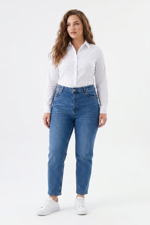Kadın Yüksek Bel Mom Fit Jean Pantolon BGL-ST05450