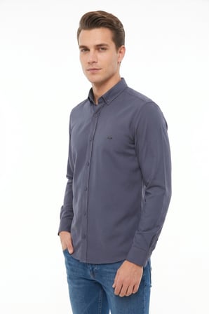 Erkek Spor Slim Fit Uzun Kol Likralı Gömlek BGL-ST05465