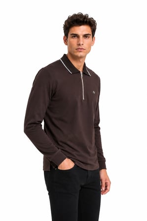 Erkek Mevsimlik Spor Polo Yaka Fermuarlı Sweatshırt BGL-ST05468