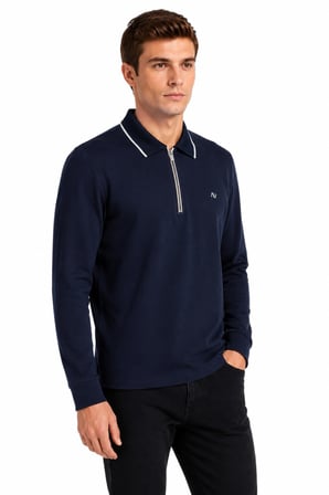 Erkek Mevsimlik Spor Polo Yaka Fermuarlı Sweatshırt BGL-ST05468