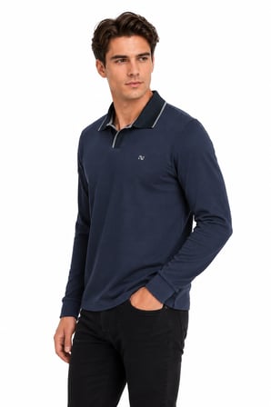 Erkek Mevsimlik Spor Polo V Yaka Sweatshırt BGL-ST05469