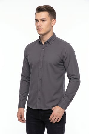 Erkek Spor Slim Fit Uzun Kol Petek Dokulu Gömlek BGL-ST05482