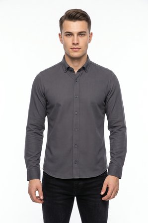 Erkek Spor Slim Fit Uzun Kol Petek Dokulu Gömlek BGL-ST05482