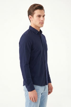 Erkek Spor Slim Fit Uzun Kol Petek Dokulu Gömlek BGL-ST05482