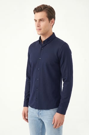 Erkek Spor Slim Fit Uzun Kol Petek Dokulu Gömlek BGL-ST05482