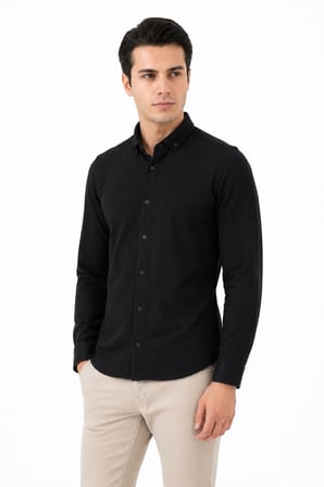 Erkek Spor Slim Fit Uzun Kol Petek Dokulu Gömlek BGL-ST05482