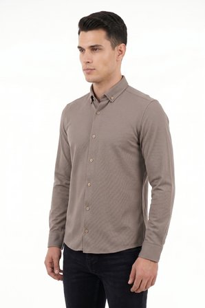 Erkek Spor Slim Fit Uzun Kol Petek Dokulu Gömlek BGL-ST05482