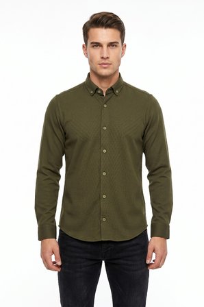 Erkek Spor Slim Fit Uzun Kol Petek Dokulu Gömlek BGL-ST05483
