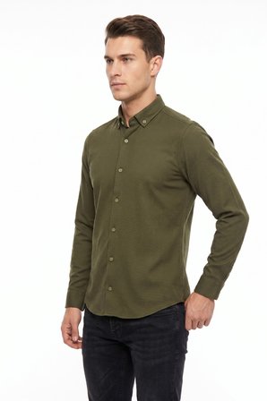 Erkek Spor Slim Fit Uzun Kol Petek Dokulu Gömlek BGL-ST05483