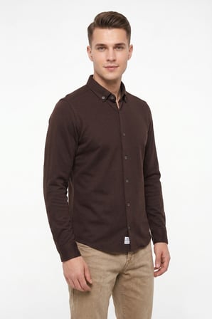Erkek Spor Slim Fit Uzun Kol Petek Dokulu Gömlek BGL-ST05483