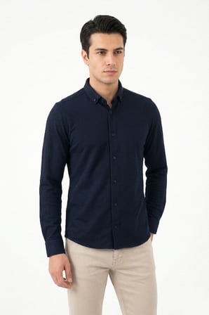 Erkek Spor Slim Fit Uzun Kol Petek Dokulu Gömlek BGL-ST05483