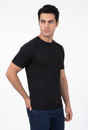 Erkek Sıfır Yaka Kısa Kollu Triko Tişört Klasik Kalıp BGL-ST05543
