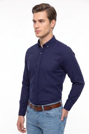 Erkek Slim Fitt Uzun Kol Petek Dokulu Gömlek BGL-ST05628
