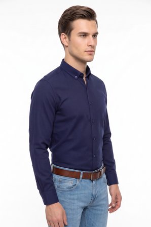 Erkek Slim Fitt Uzun Kol Petek Dokulu Gömlek BGL-ST05628