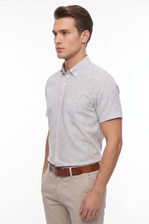 Erkek Çift Cepli  Cotton Kısa Kol Gömlek Bgl-St05647