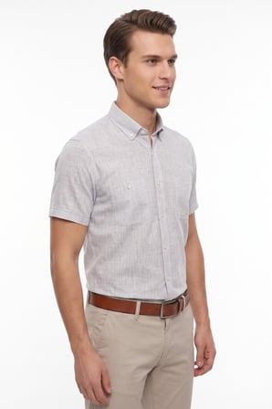 Erkek Çift Cepli  Cotton Kısa Kol Gömlek Bgl-St05647