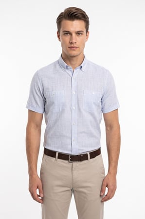 Erkek Çift Cepli  Cotton Kısa Kol Gömlek Bgl-St05647