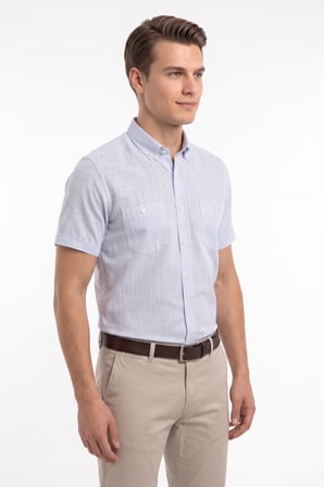 Erkek Çift Cepli  Cotton Kısa Kol Gömlek Bgl-St05647