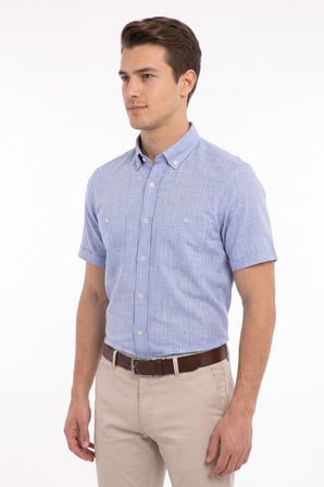 Erkek Çift Cepli  Cotton Kısa Kol Gömlek Bgl-St05647