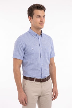 Erkek Çift Cepli  Cotton Kısa Kol Gömlek Bgl-St05647