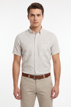 Erkek Çift Cepli  Cotton Kısa Kol Gömlek Bgl-St05647